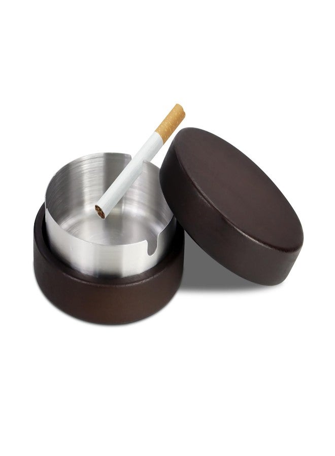 Feelorna Ashtray with Lid, Wooden Windproof Ash Trays with Stainless Steel Liner, Portable Indoor Outdoor Cigarettes Ashtrays for Home Patio Office Bar Hotel (Silver) - Image 1